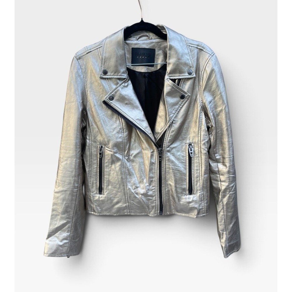 BLANKNYC Women's Small Metallic Silver Faux Leather Moto Jacket Biker